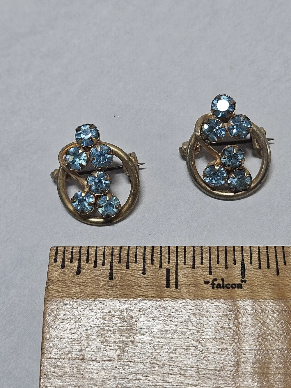 2 Vintage Light Blue Rhinestone Ladies  Circular Pins Brooch 1950's